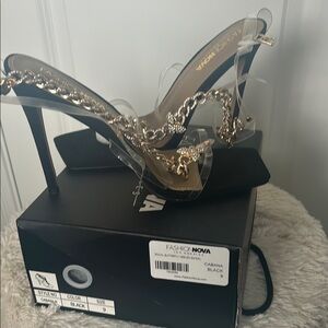 Fashion Nova Black and Gold Stiletto Heels